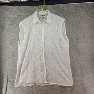 Uniti Casuals Womens 3X Blouse White Embroidered Sequins Sleeveless Button Up